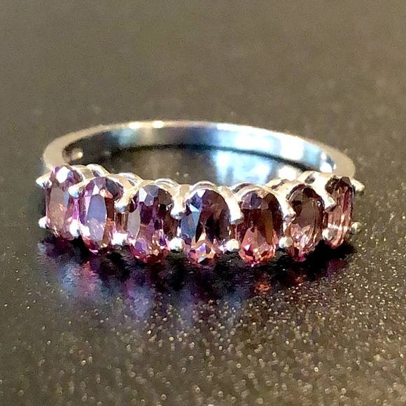 Tourmaline Sterling Silver Single Band Ring w Seven Faceted Oval Gems Sz 8-3/4 - Picture 17 of 17